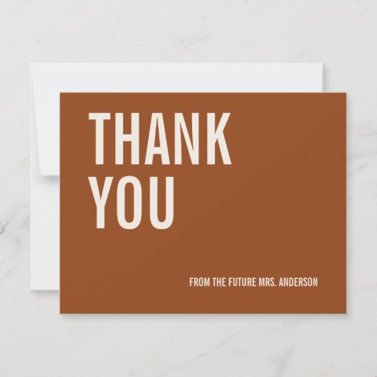 Einfache Terrakotta Typografie Bridal Dankeschön K Dankeskarte (Vorderseite)