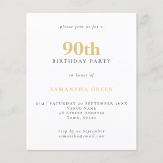 Einfache Text Gold Black 90. Geburtstag Einladung