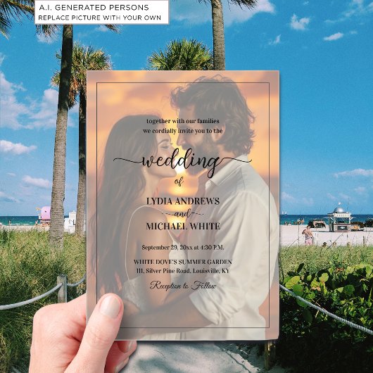 Einfache Text-Overlay-Foto-Hochzeit Acryleinladungen
