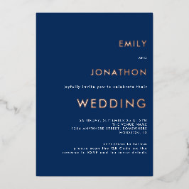 Einfache Text QR Code Hochfahren Navy Rose Gold Re Folieneinladung