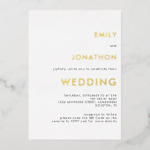 Einfache Text QR Code Hochzeitsweißgold Real Folieneinladung (Vorderseite)