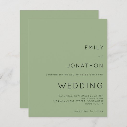 Einfache Textstelle Grüne Hochzeit Einladung (Vorne/Hinten)