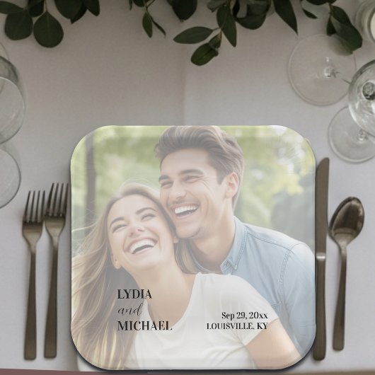 Einfache Textüberlagerung Foto-Hochzeit Pappteller