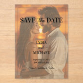 Einfache Textüberlagerung Foto Save the Date Acryleinladungen (Vorderseite)