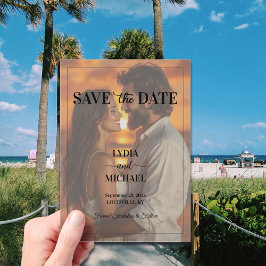 Einfache Textüberlagerung Foto Save the Date Acryleinladungen