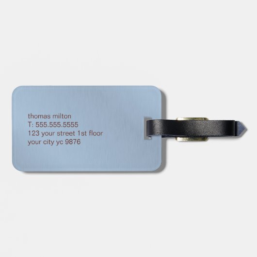 Einfache Textur Blue Brown Monogram Gepäckanhänger (Rückseite horizontal)