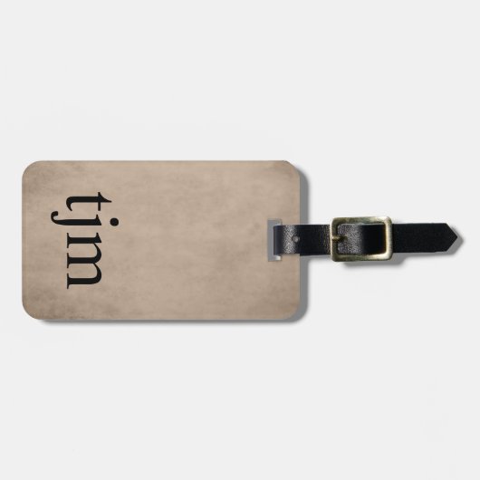 Einfache Textur braun schwarz Monogramm Gepäckanhänger (Vorderseite horizontal)