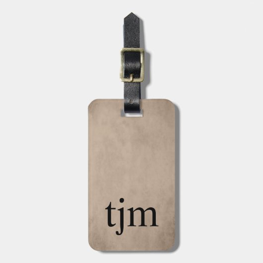 Einfache Textur braun schwarz Monogramm Gepäckanhänger (Vorderseite vertikal)