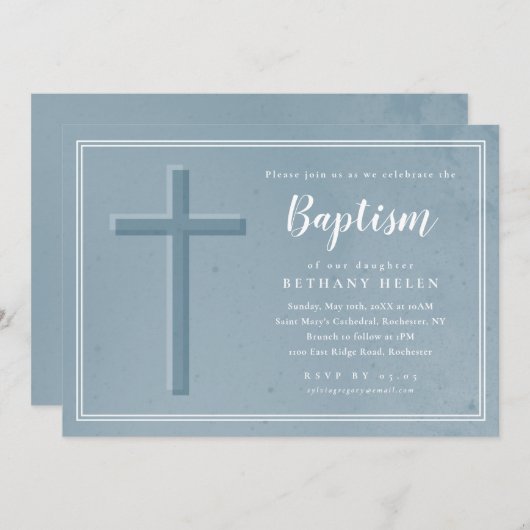 Einfache texturale Quertaufe Einladung (Vorne/Hinten)