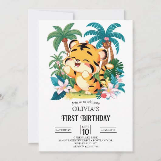 Einfache Tiger 1. Geburtstag digital Einladung (Vorderseite)