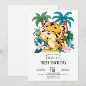 Einfache Tiger 1. Geburtstag digital Einladung (Vorne/Hinten)