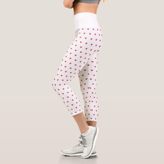 Einfache Tiny Heart Pattern - Rosa und Weiße Mädch Capri Leggings (Links)