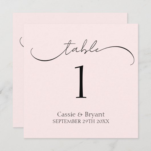 Einfache Tischnummer mit Chic Blush Pink (Vorne/Hinten)