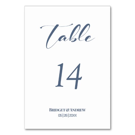 Einfache Tischnummer von Dusty Blue Text Wedding (Rückseite)