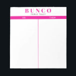 Einfache Tischtennisplatte (Hot Pink und White Bun Notizblock<br><div class="desc">Werft ein Blatt auf jeden Tisch für die Person,  die die Partitur behalte,  und strafft euer Bunco Spiel mit diesen bereit zu gehen und einfach zu verwenden,  reißen Tally Sheets mit zwei leeren Spalten und fuchsia heißen rosa Akzente.</div>
