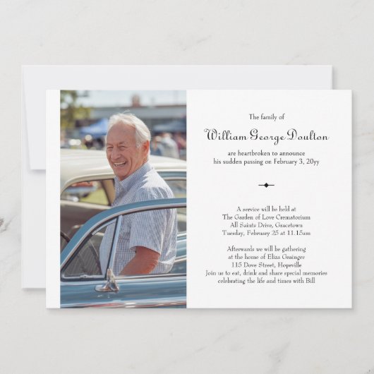 Einfache Todesanzeige und Beerdigung von Fotos Einladung (Vorderseite)