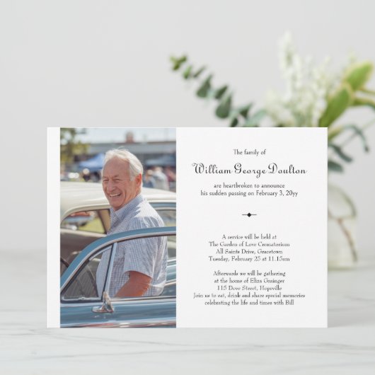 Einfache Todesanzeige und Beerdigung von Fotos Einladung (Stehend Vorderseite)