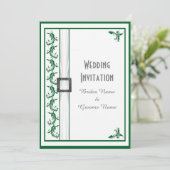 Einfache traditionelle Hochzeit in Grün und Weiß Einladung (Stehend Vorderseite)