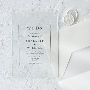 Einfache traditionelle Minimal-We-Do-Hochzeit Acryleinladungen