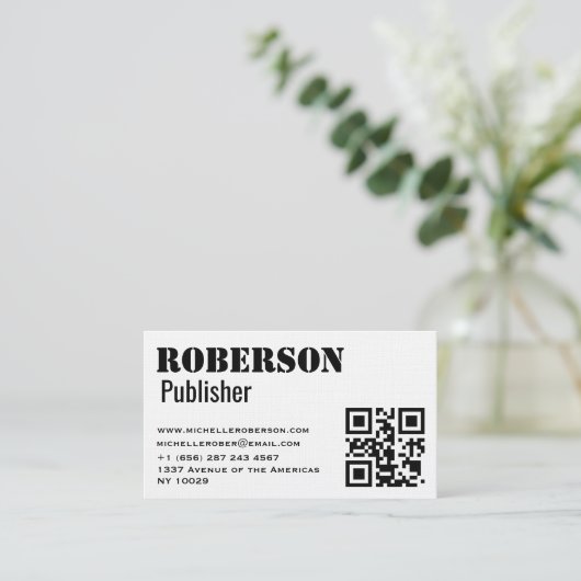 Einfache traditionelle weiße Karte mit qr Code (Stehend Vorderseite)