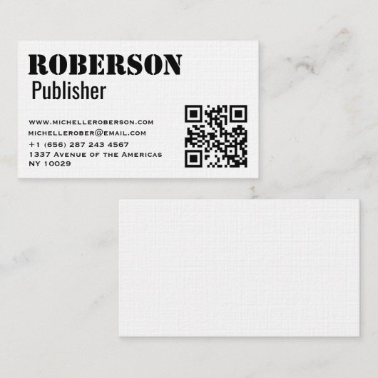 Einfache traditionelle weiße Karte mit qr Code (Vorne/Hinten)