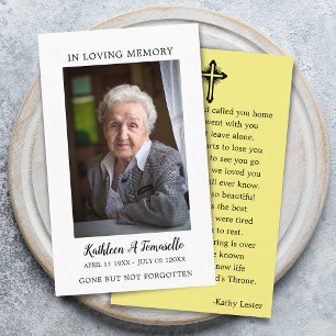 Einfache Trauer-Gedenkgebet-Fotokarte Visitenkarte