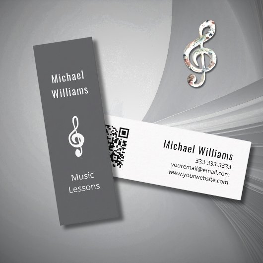 Einfache Treble Clef QR Code Gray Music Lessons Mini Visitenkarte