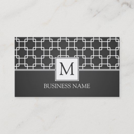 Einfache Trellis Muster Monogram Black Visitenkarte (Vorderseite)