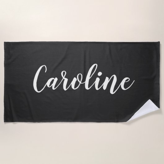 Einfache trendy Chic Black Calligraphy Personalisi Strandtuch (Vorderseite)