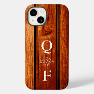 Einfache trendy Holz Grain Monogram Initialen Case-Mate iPhone 14 Hülle