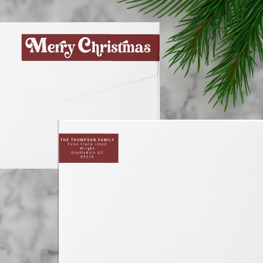 Einfache trendy Retro Red Christmas Rücksendeadres