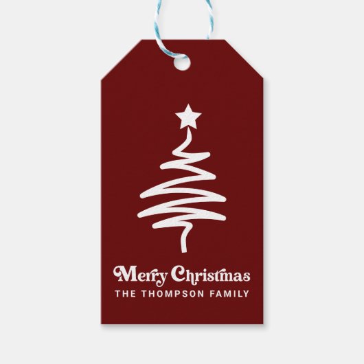 Einfache trendy Retro Red Christmas Rücksendeadres Geschenkanhänger (Vorderseite)