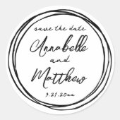 Einfache trendy Schwarz-weiße Namen Save the Date Runder Aufkleber (Vorderseite)
