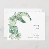 Einfache Tropenfolienhochzeit speichert das Datum Ankündigungspostkarte (Vorne/Hinten)