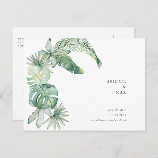 Einfache Tropenfolienhochzeit speichert das Datum Postkarte (Vorne/Hinten)