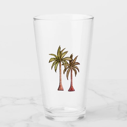 Einfache Tropical Beach Palm Bäume Zeichnend Somme Glas (Vorderseite)