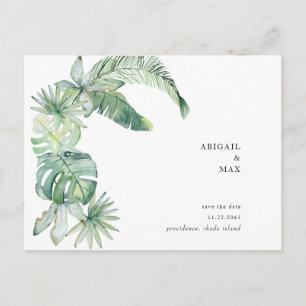 Einfache tropische Blätter Hochzeit Save the Date Postkarte