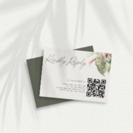 Einfache tropische Flora QR Code Dunkelgrün RSVP Karte