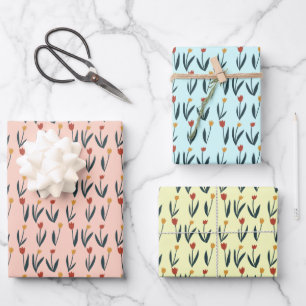 Einfache Tulips Osterfrühling Blumenmuster Geschen Geschenkpapier Set