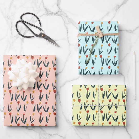 Einfache Tulips Osterfrühling Blumenmuster Geschen Geschenkpapier Set (Vorderseite)