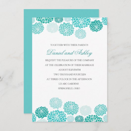 Einfache Türkis-Garten-Hochzeit Einladung (Vorne/Hinten)