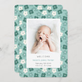 Einfache Türkisblume Wasserfarbe Geburt Ankündigung (Vorne/Hinten)