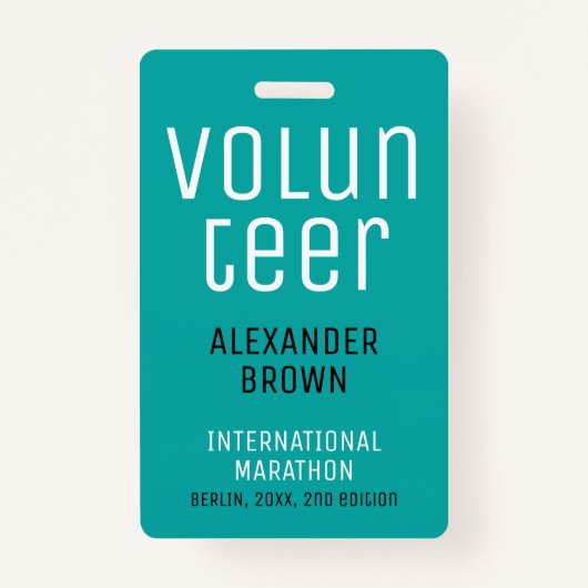 Einfache Türkise Event Volunteer QR Code Name ID Ausweis (Vorderseite)