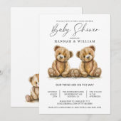 Einfache Twins Wasserfarbe Kleine Bären Babydusche Einladung (Vorne/Hinten)