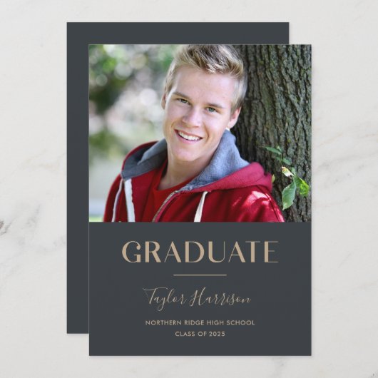 Einfache Typografie 1-Foto 2025 Graduationspartei Einladung (Vorne/Hinten)