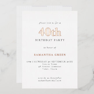 Einfache Typografie 40. Geburtstags-Rose Gold Folieneinladung