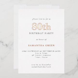 Einfache Typografie 80. Geburtstags-Rose Gold Folieneinladung