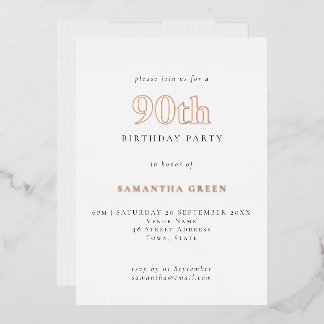 Einfache Typografie 90. Geburtstags-Rose Gold Folieneinladung