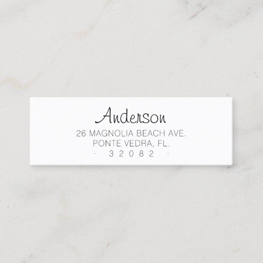 Einfache Typografie-Adresse 04. Script-Schriftart. Mini Visitenkarte (Vorderseite)