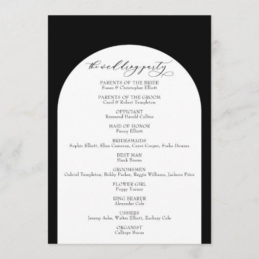 Einfache Typografie, Arch on Black Elegant Programm (Rückseite)